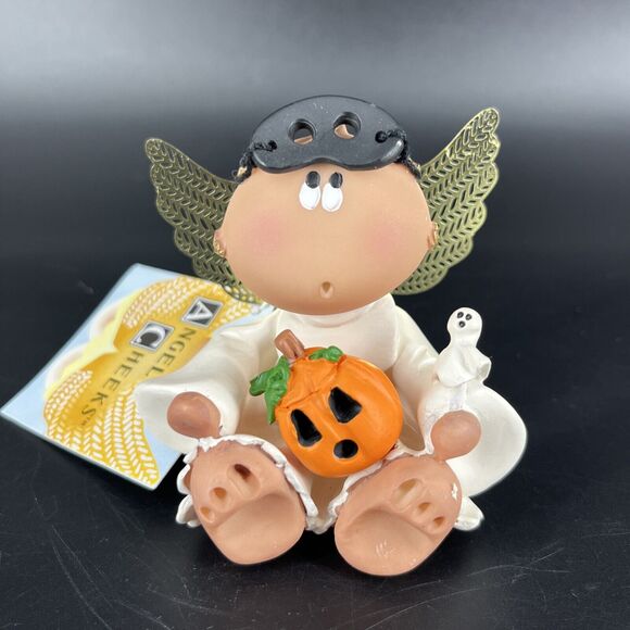 Russ Other - Vtg Angel Cheeks Figurine Kirk's Kritters 2001 Halloween Pumpkin Ghost & Mask